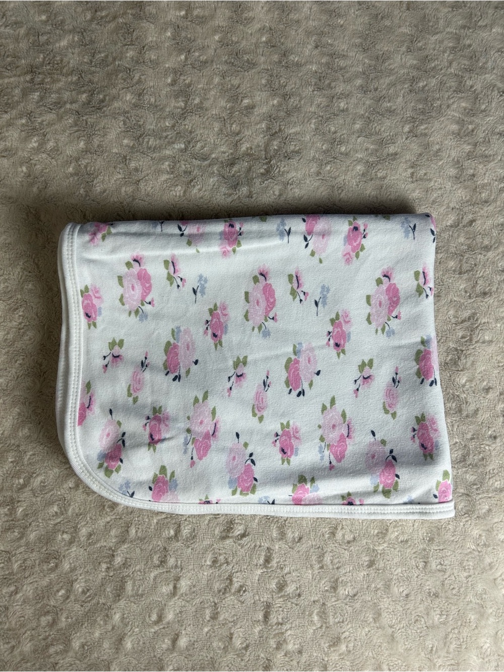 Luvable Friends Pink Floral Baby Blanket White Blue Thin Jersey Knit Stretch